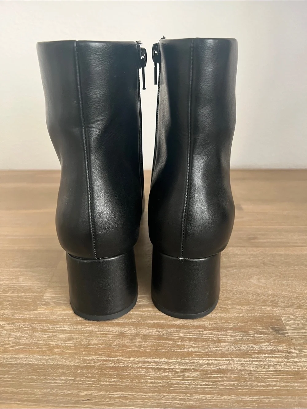 Women's Black Ankle Vegan Leather Booties with Patent Cap Toe